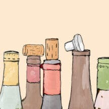 An illustration of bottles of open wine bottles