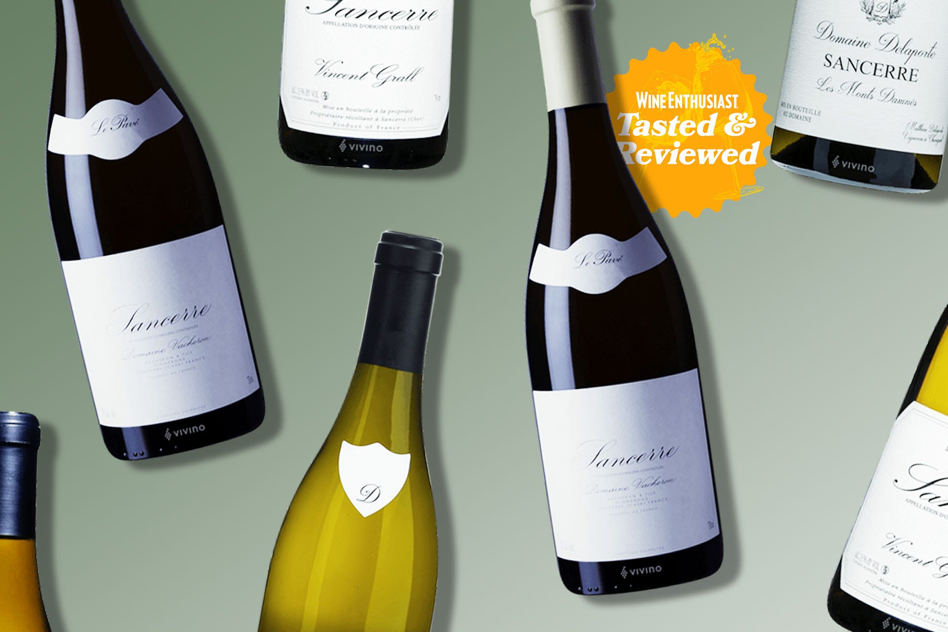 Bottles of Sancerres on a designed background