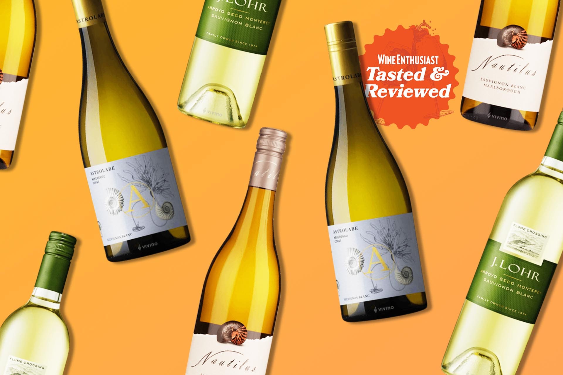 Bottles of Sauvignon Blanc on a designed background